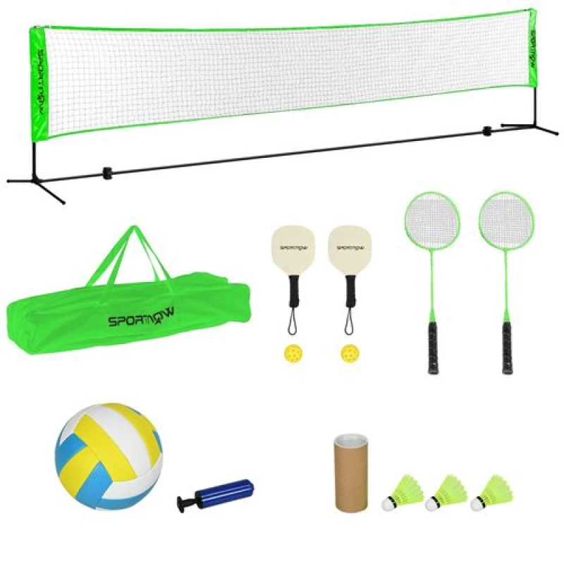 Image of SPORTNOW Badminton Net Set, Height Adjustable Net for Pickleball Volleyball, Green A95-009V00YG