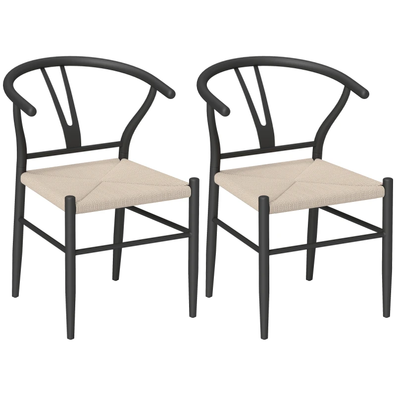 Image of HOMCOM HOMCOM Weave Dining Chairs Set of 2 with Y-Shaped Backrest Hemp Seat Black One Size Unisex 5063603321182