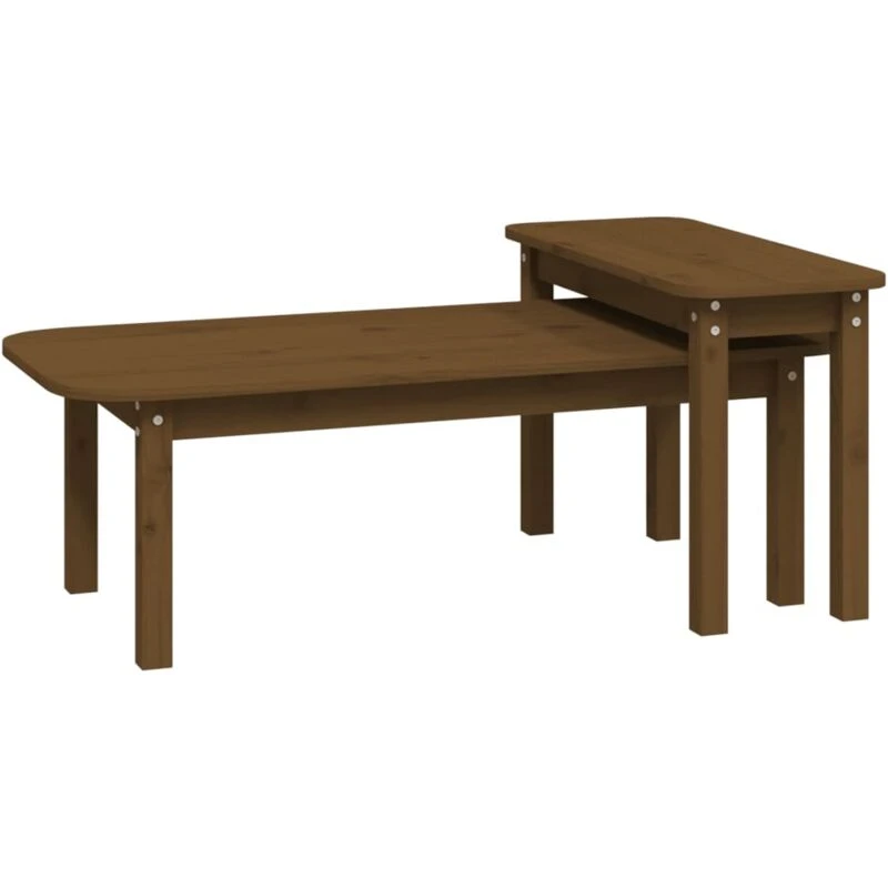 Image of Vidaxl 2 Piece Coffee Table Set Honey Brown Solid Wood Pine, Brown 822365