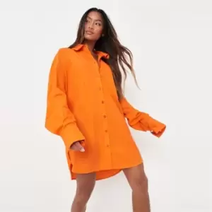 Image of Missguided Oversized Shirt Dress Poplin - Orange