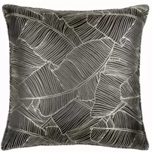 Image of Wylder - Seymour Golden Thread Embroidered Piped Edge Cushion Cover, Black, 50 x 50 Cm