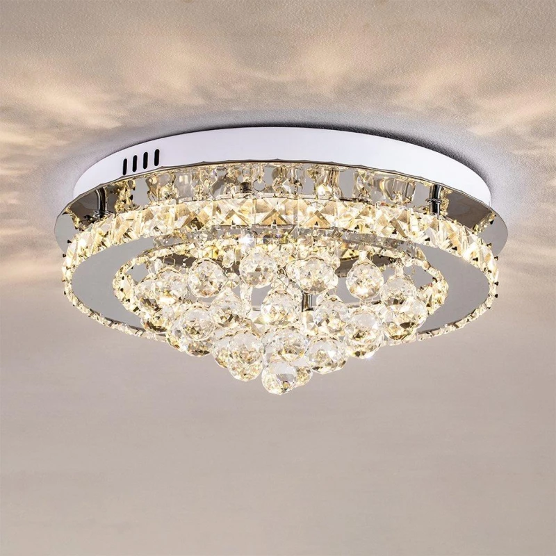 Image of Kabinet UK Round Crystal-Droplet LED Semi-Flush Ceiling Light Silver unisex One size