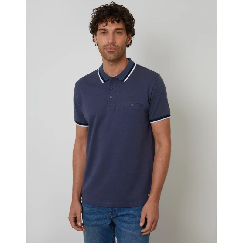 Image of Threadbare Mens Donegal Short-Sleeve Polo Shirt Blue male Medium