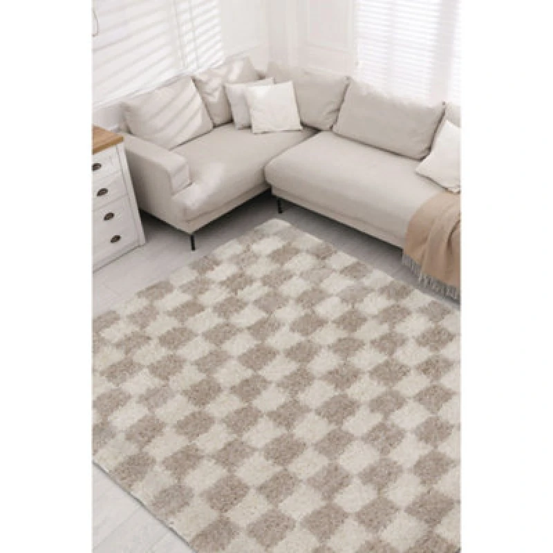 Image of Melrose Nomadic Natural Colour Chequer Patterned Indoor Large Area Rug 160/230Cm