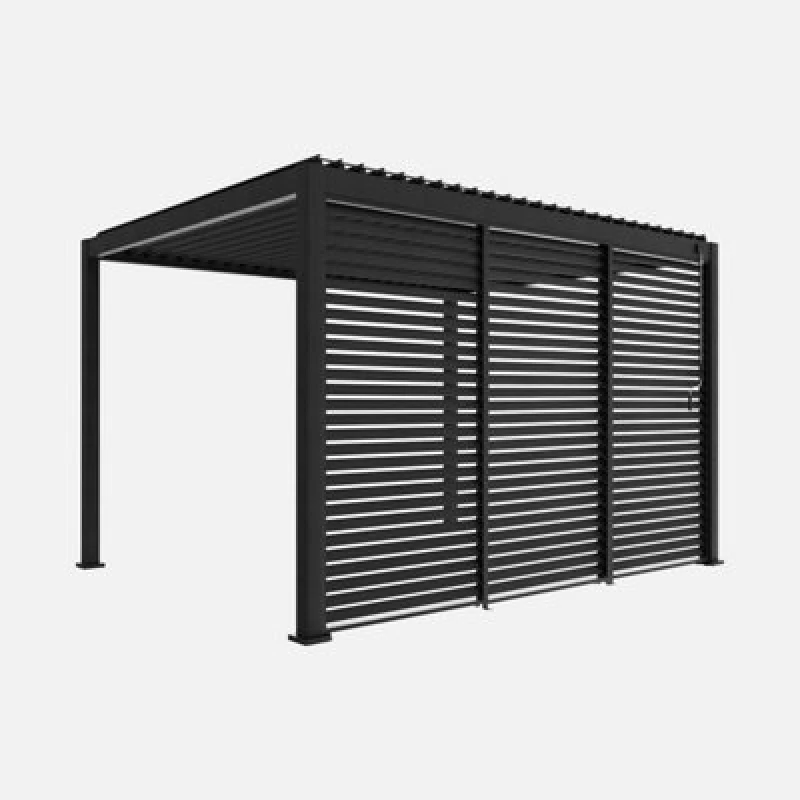 Image of sweeek 3x4m Louvered Aluminium Pergola Triomphe + 3 Shutters 130cm Dark Grey