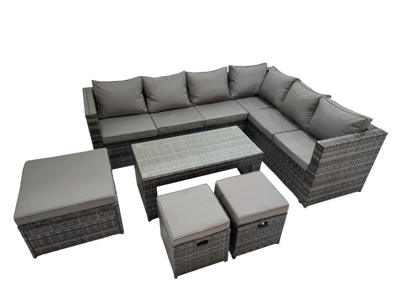 Image of Fimous Garden Furniture Set with 3 Stools Dark Grey Mixed Dark Grey Unisex