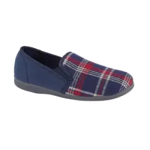 Image of Sleepers Mens Jim Checked Velour Slippers (9 UK) (Navy)