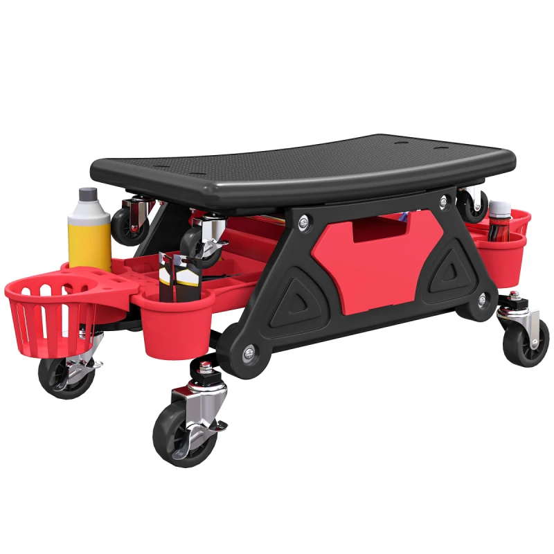 Image of HOMCOM HOMCOM Rolling Mechanic Stool, 135kg Capacity Workshop Stool, Red Red One Size Unisex 5063603778436