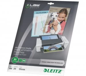 Image of Leitz iLAM 80 Micron A4 Laminating Pouches 25 Pack