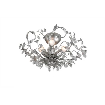 Image of Langelo 4 Light Glass & Crystal Ceiling Light Brushed Silver