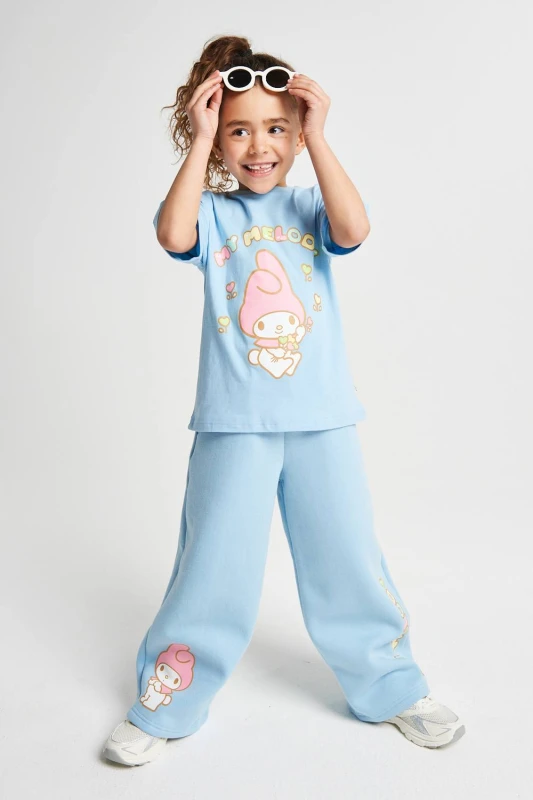 Image of Brand Threads My Melody T-Shirt & Wide Leg Jogger Set in Blue Size: 5-6 Years Blue Unisex 5-6 Years