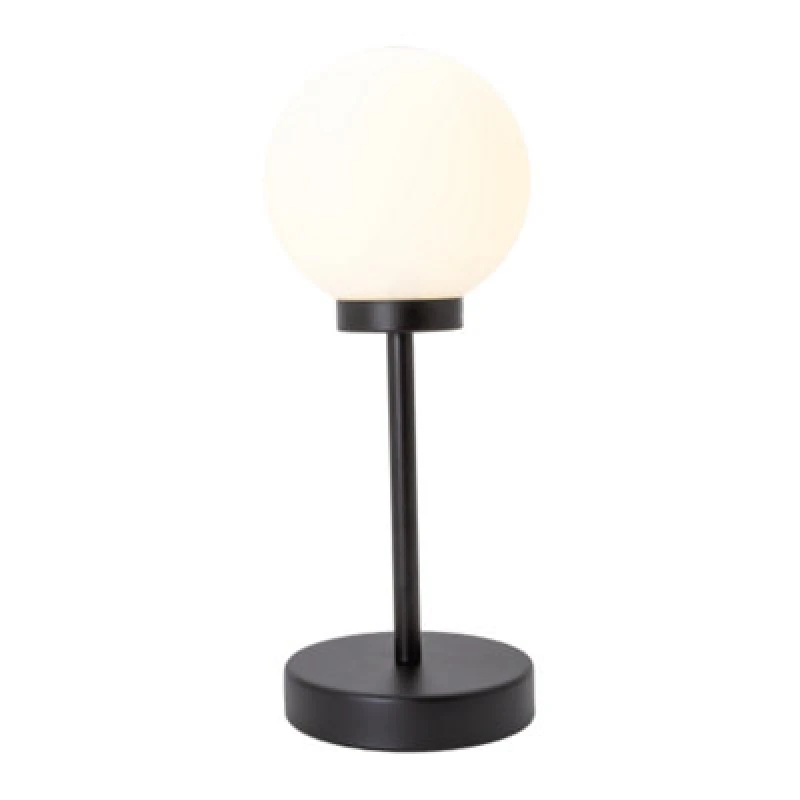 Image of Happy Homewares Modern Opal White Glass Globe Table Lamp With Tall Matte Black Stem
