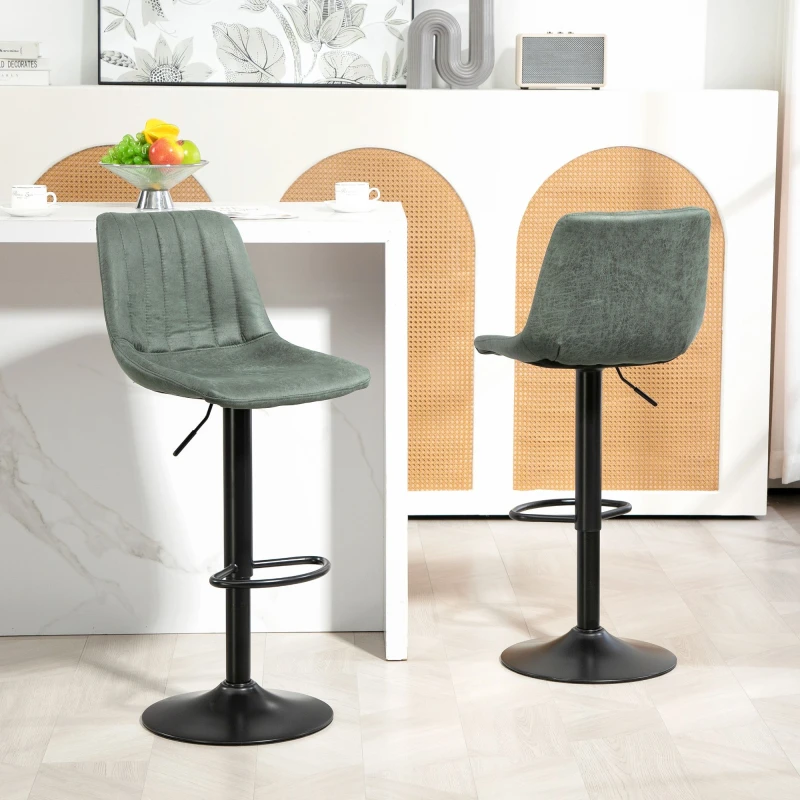 Image of HOMCOM Adjustable Bar Stools Set of 2 Counter Height Barstools Dining Chairs 360° Swivel with Footrest for Home Pub Green - Homcom 5056725532505