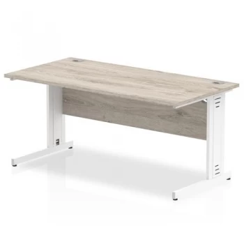 Image of Trexus Rectangular Desk White Cable Managed Leg 1400x800mm Grey Oak