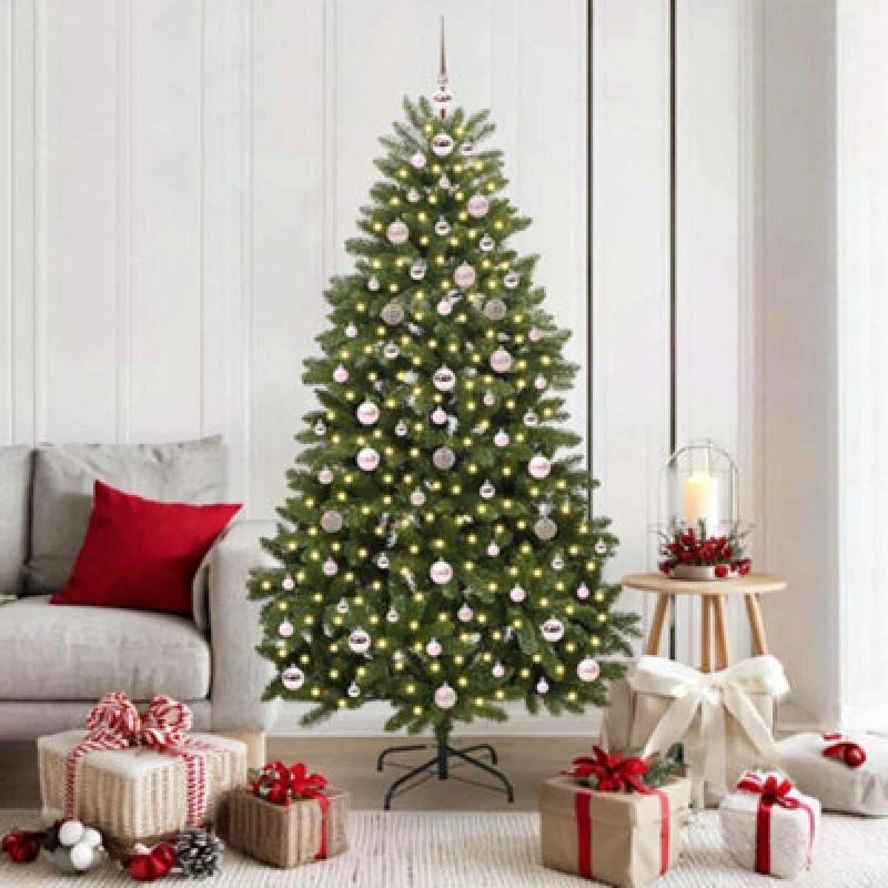 Image of vidaXL Artificial Christmas Tree with Pink Balls Green 180cm PVC and Metal, Green 3395687