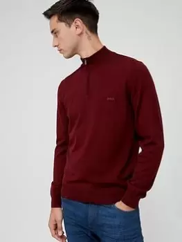 Image of BOSS Benji-L Zip Neck Jumper - Dark Red, Dark Red, Size S, Men