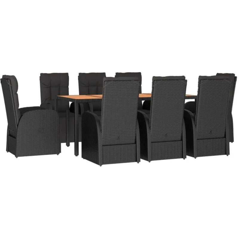 Image of VIDAXL 9 Piece Garden Dining Set Black Poly Rattan&Solid Wood Acacia Vidaxl 8720845801113