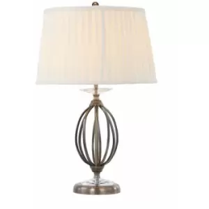 Image of Table Lamp Ivory Shade Cut Glass Droplets Metal Base Aged Brass LED E27 60W