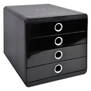 Image of Exacompta Drawer Unit with 4 Drawers Pop-Box Plastic Black, Silver 27.8 x 34.7 x 26.7 cm