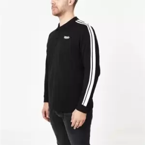 Image of Lonsdale 2 Stripe Long Sleeve Polo Shirt Mens - Black