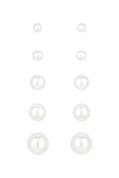 Image of Silver Cream Pearl Graduated Stud Earrings - Pack Of 5