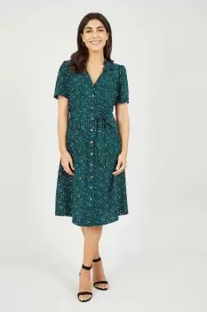 Image of Teal Animal Print Retro Shirt Dress