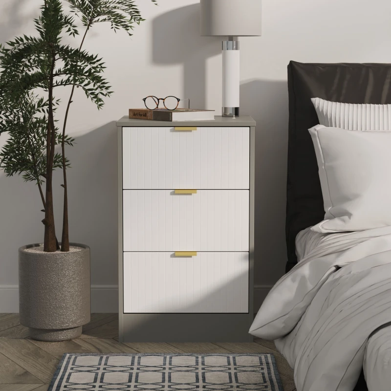Image of Ready Assembled 2 U Denver 3 Drawer Bedside (Ready Assembled) in Mid Grey Size: Small Mid Grey Unisex Small