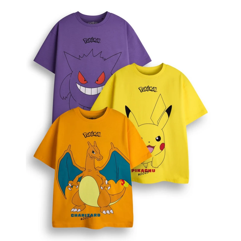 Image of Pokemon Multi-Pack of 3 Short-Sleeved T-Shirts Multi male