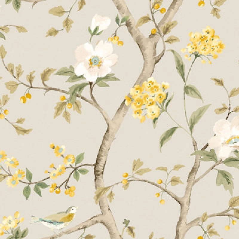 Image of Hoopla Walls Bird Song - Silver 10M Wallpaper
