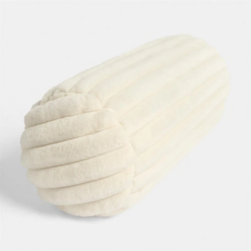 Image of OHS OHS Faux Fur Ribbed Round Bolster Cushion Neck Roll Pillow in Cream Cream One Size Unisex 5027434226696
