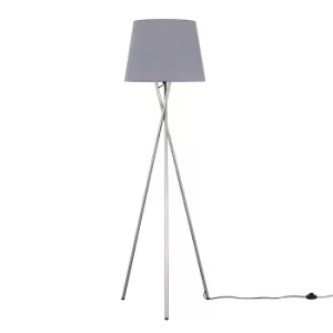 Image of Camden Brushed Chrome Tripod Floor Lamp with XL Grey Aspen Shade