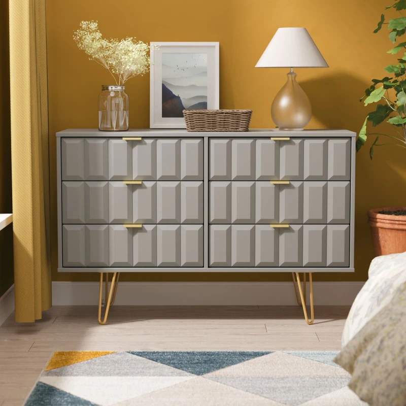 Image of Ready Assembled 2 U Metro 6 Drawer Wide Chest (Ready Assembled) in Grey Grey Unisex