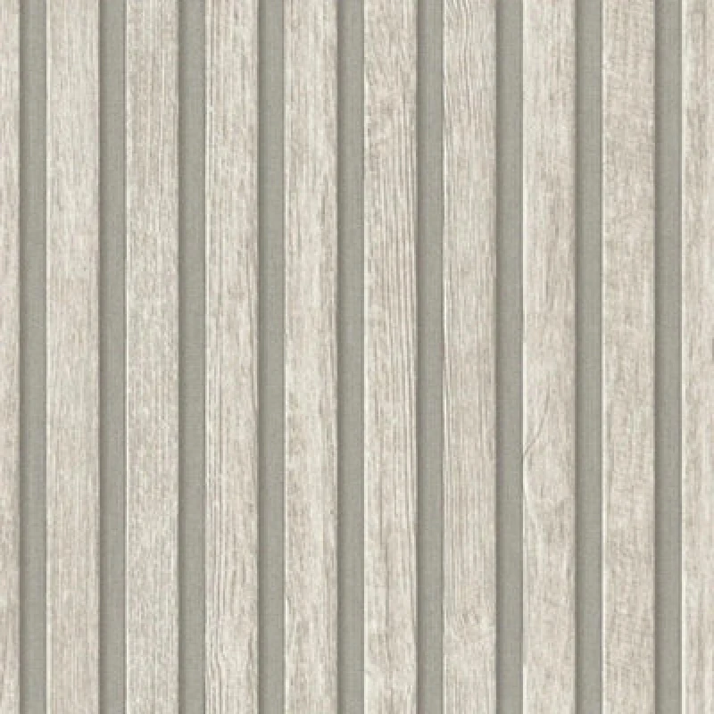 Image of A.S. Creation Wooden Slats Panelling 3D Wood Panel Stripe Off White Silver Grey Wallpaper Off White