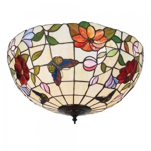 Image of 2 Light Large Ceiling Flush Light Tiffany Style Glass, E27