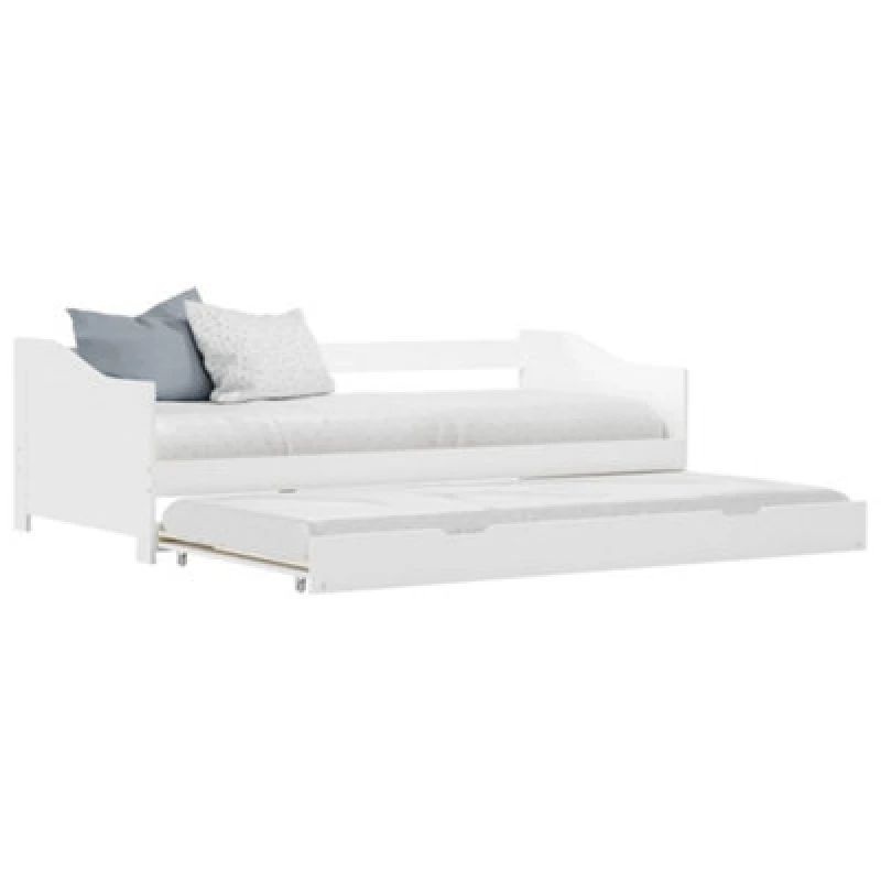 Image of vidaXL Pull-out Sofa Bed Frame White Pinewood 90x200cm Guest Sleepover Beds