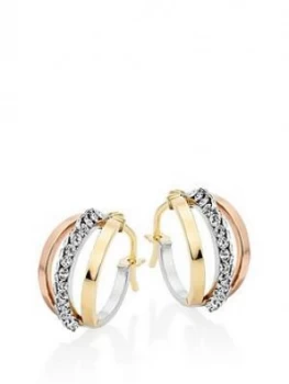 Image of Beaverbrooks 9Ct Three Colour Gold Crystal Hoop Earrings