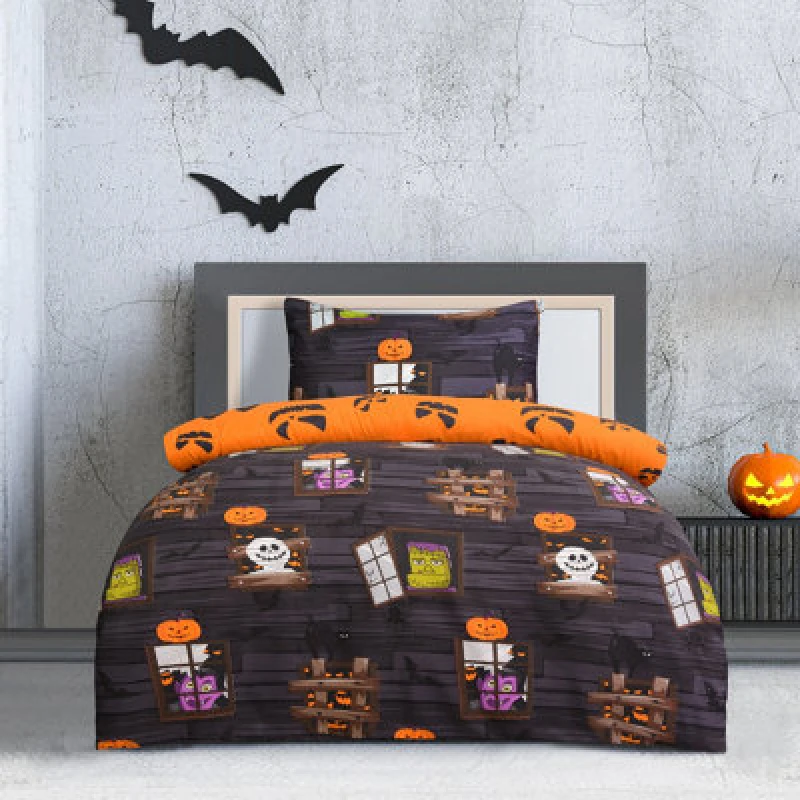 Image of Smart Living Smart Living Luxury Soft Reversible Haunted House Duvet Cover & Pillowcases in Charcoal Size: Single Charcoal Single Unisex 50565575762