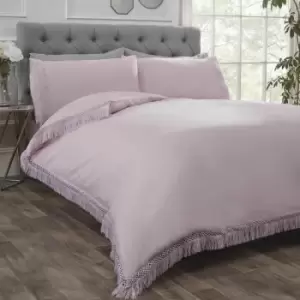 Image of My Home Tia Trelis Blush Duvet Set, Lace, Fringe trimmed detail - Blush