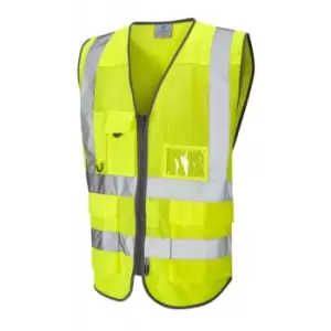 Image of Leo Workwear Cobbaton ISO 20471 CL 2 Coolviz Superior Waistcoat Hi-vis YellowLar