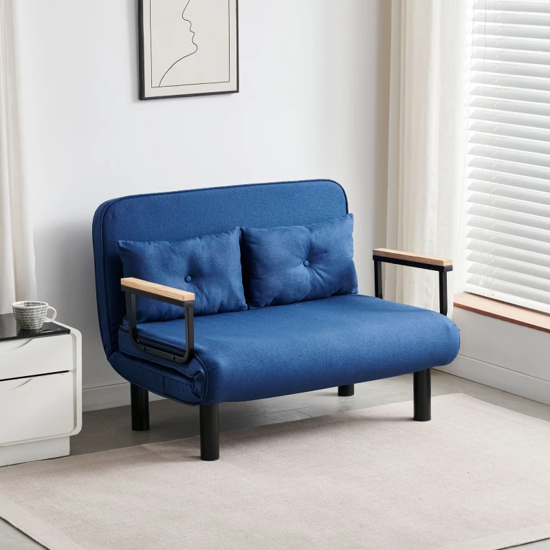 Image of MCC Direct 4 in 1 Folding Double Sofa Bed Convertible Lounge Sleeper Chair with Adjustable Backrest & Large Cushion Grey in Blue Blue Unisex