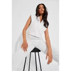 Image of I Saw It First Ivory Sleeveless Blazer With Shoulder Pads - White