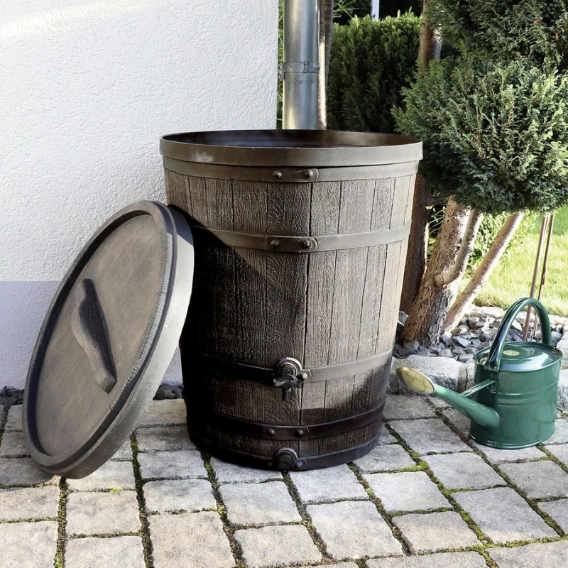 Image of WATER BUTTS DIRECT ROTO 130L Conical Oak Barrel Wood Effect Water Butt 3831116120835