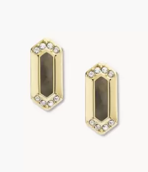 Image of Fossil Women Val Black and Gold Black Mother-of-Pearl Stud Earring