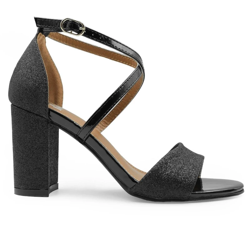 Image of Where's That From 'Ruth' Mid High Block Heel Sandals With Cross Over Ankle Strap Black