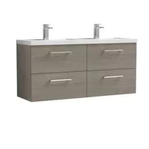 Image of Nuie Arno 1200mm Wall Hung 4 Drawer Vanity & Double Polymarble Basin Solace Oak