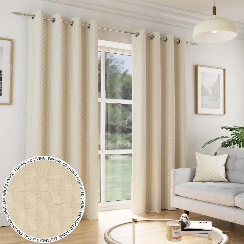 Image of Enhanced Living Tokyo Cream Room Darkening Velvet Eyelet Curtains Cream unisex 168x183cm