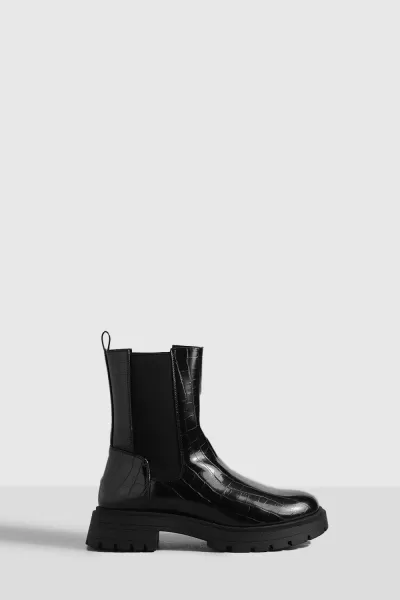 Image of Wide Fit Back Tab Croc Chelsea Boots