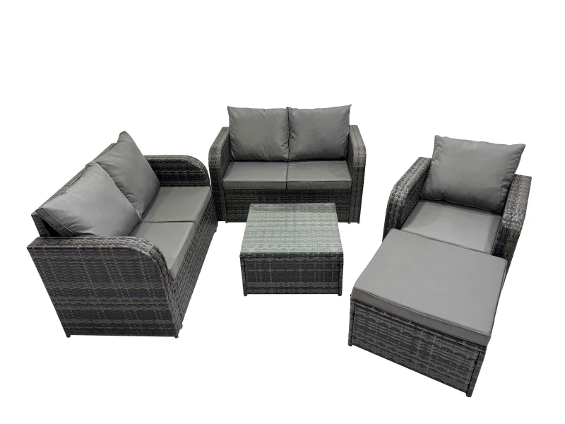 Image of Fimous Love Sofa Square Coffee Table Set with Big Stool Dark Grey Mixed Dark Grey Unisex