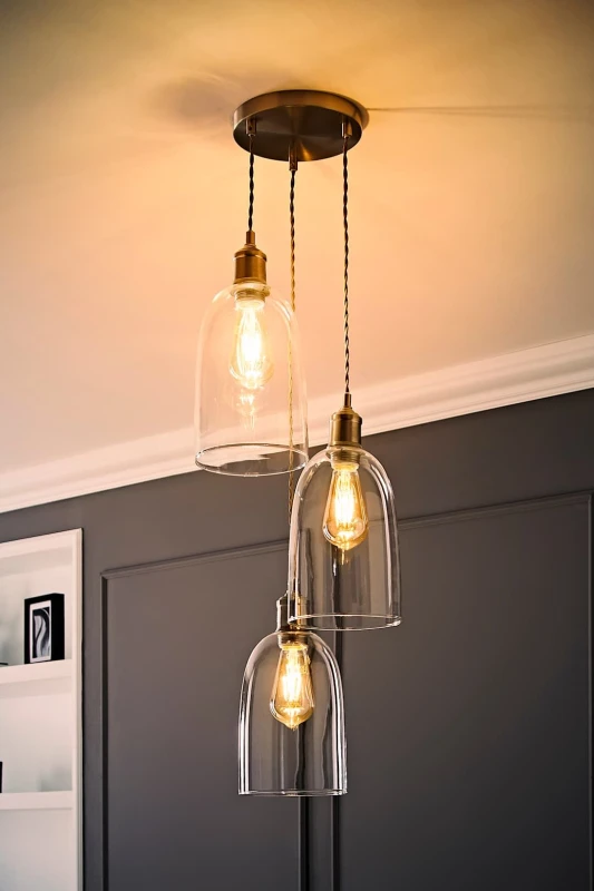 Image of ValueLights ValueLights Kira Glass Cloche Dome 3 Drop Cluster Ceiling Pendant Light with LED Bulbs in Silver Silver One Size Unisex 5059406063749