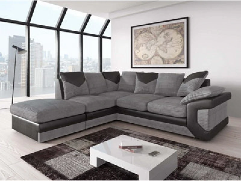 Image of Furnishings For Less UK Dino Large Black And Grey L Shaped Cormer Sofa With Footstool - Left Hand Facing